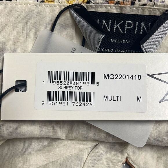 Minkpink Surrey Crop Top Cream Yellow Floral Side Zip Smocked Medium NWT Boho - Picture 9 of 12